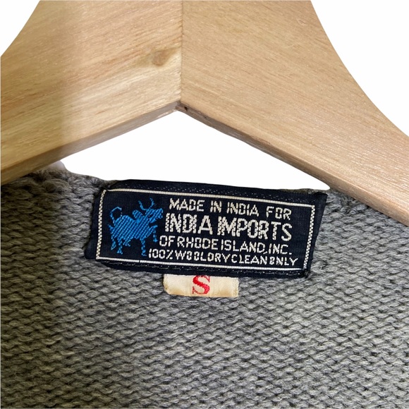 Vintage INDIA IMPORTS Small Knit Zip Cardigan Floral Embroidery Gray 70's 80s - Picture 8 of 9